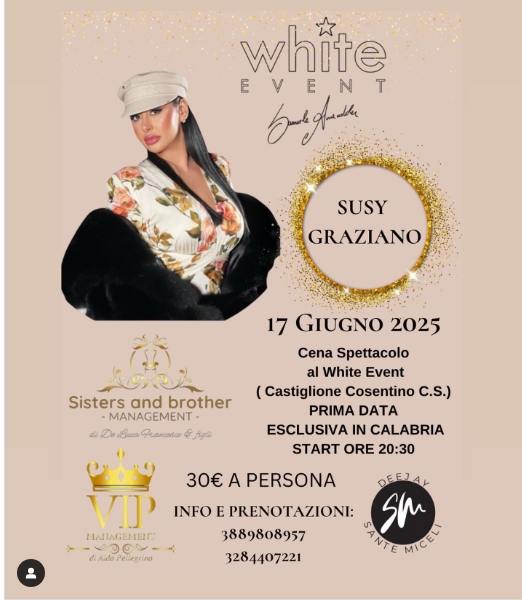 Susy Graziano il 17 Giugno al White Event Cosenza